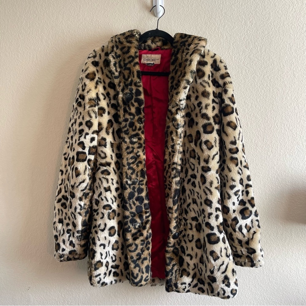 Y2K Cherokee Faux Fur Leopard Mobwife Jacket Retro Womens Size Medium - Picture 3 of 9